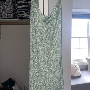 SHEIN Sage Green & White Floral Cowl Slip Dress